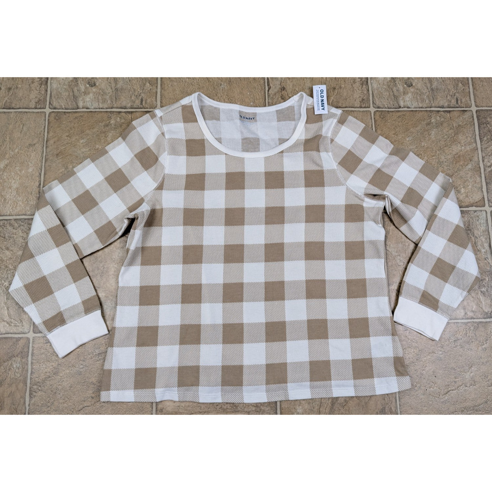 New Old Navy sz XL knit Top or T-shirt thin thermal feeling plaid print ls 0096